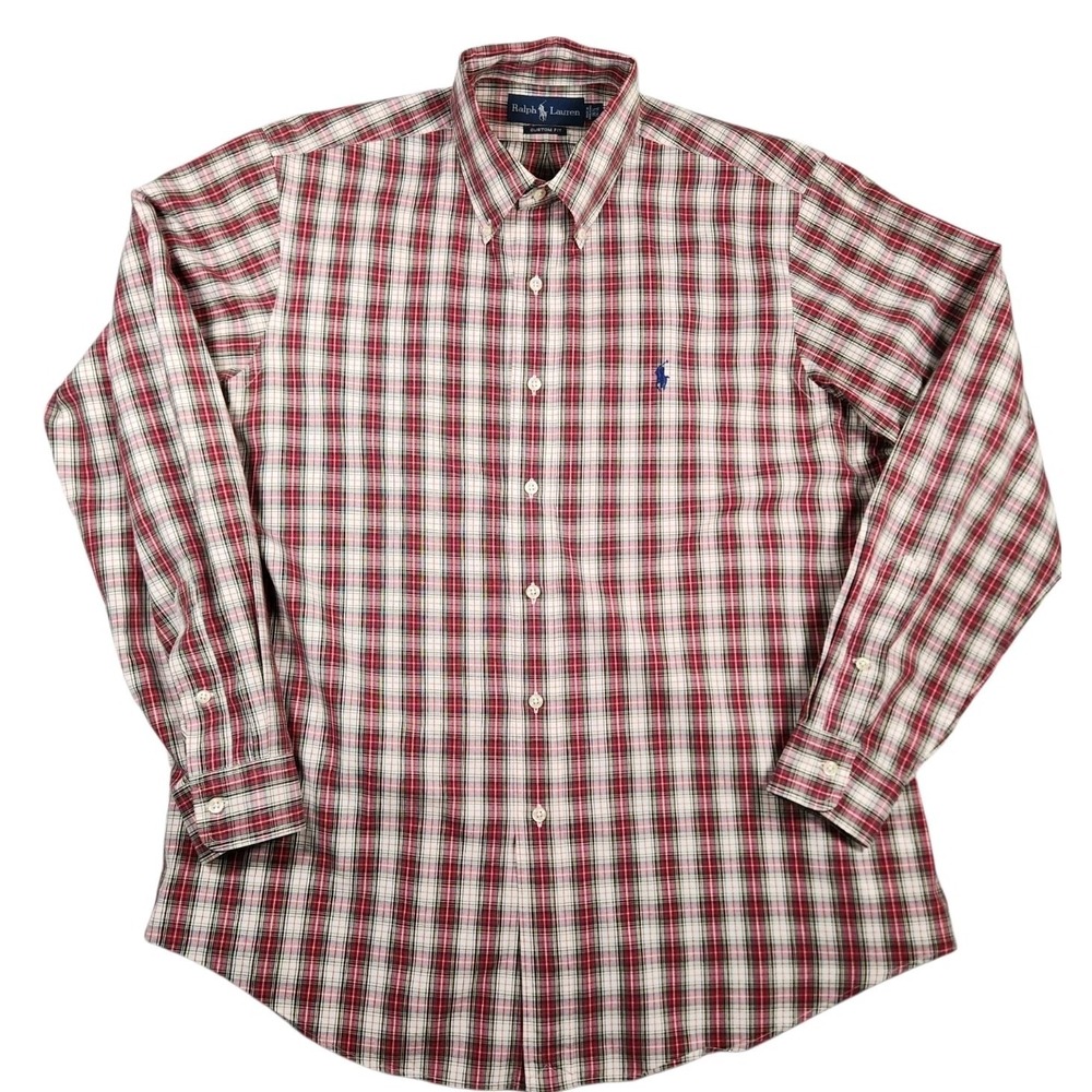 Ralph Lauren Custom Fit Plaid Button Shirt Mens Red White Blue Large